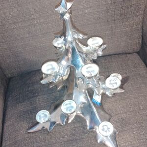 Christmas Tree Candle Holder Vintage Chrome Silvertone  13” Tall Pottery Barn...